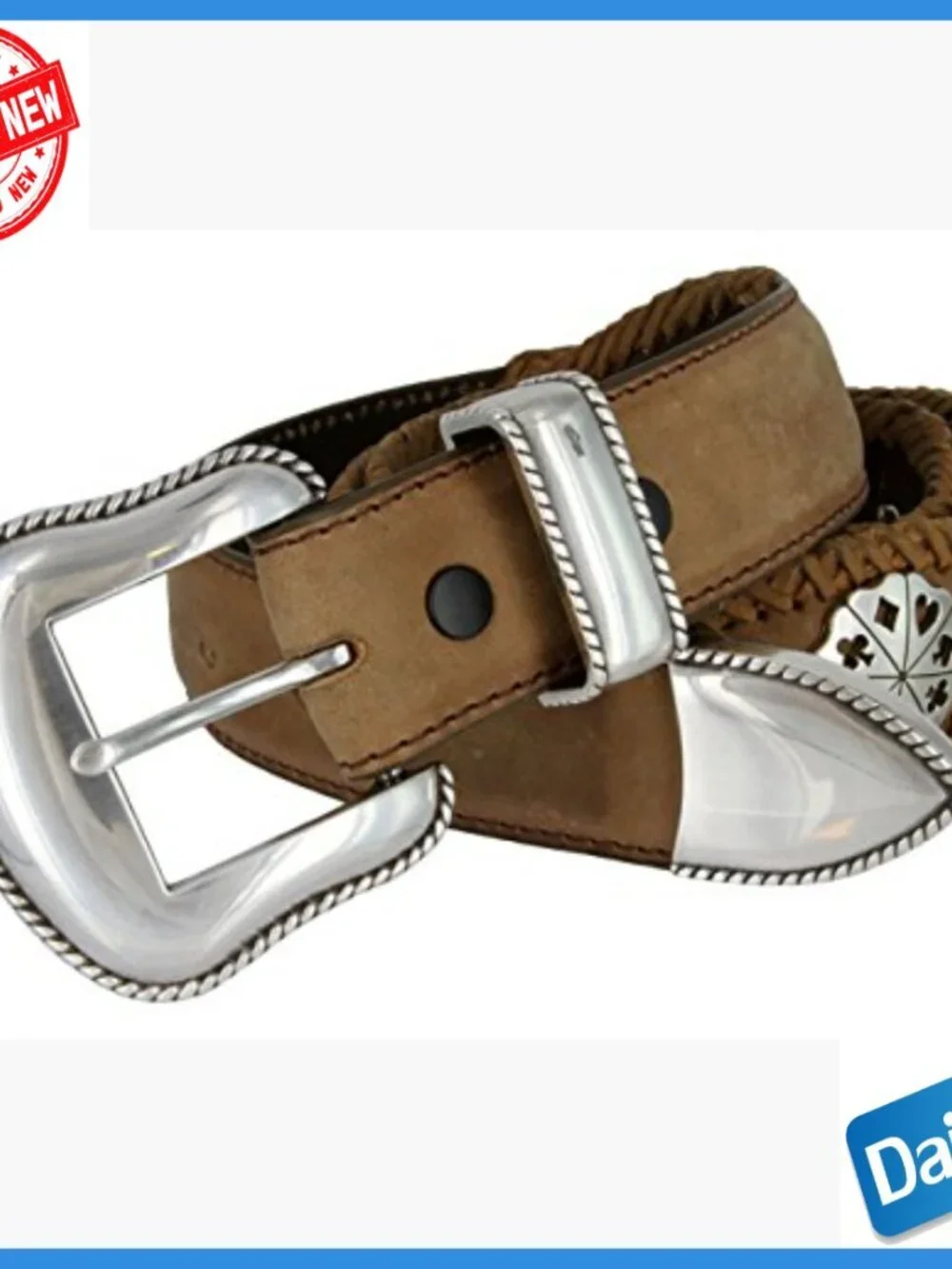 Western Leather Belt with Card Suit Conchos, 1 1/2
